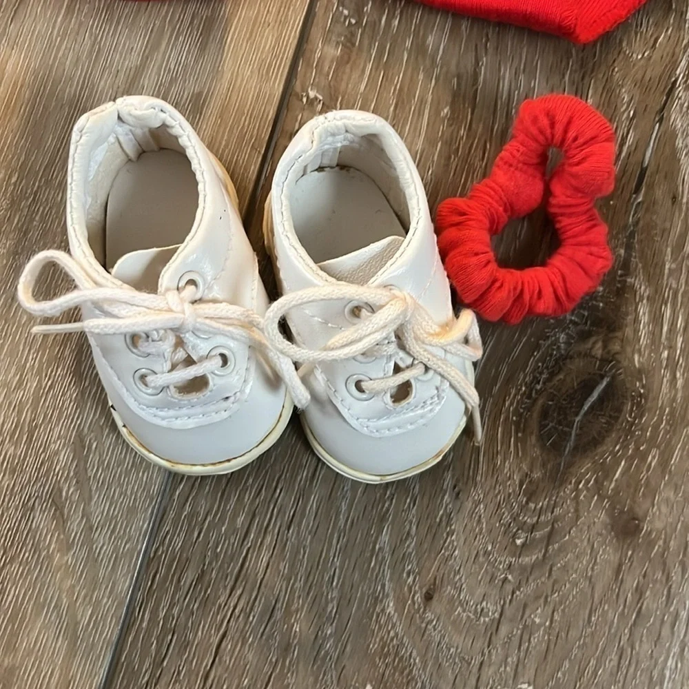 AMERICAN GIRL DOLL Red White Cheerleader Outfit  Skirt Top Pom Poms - Picture 2 of 7